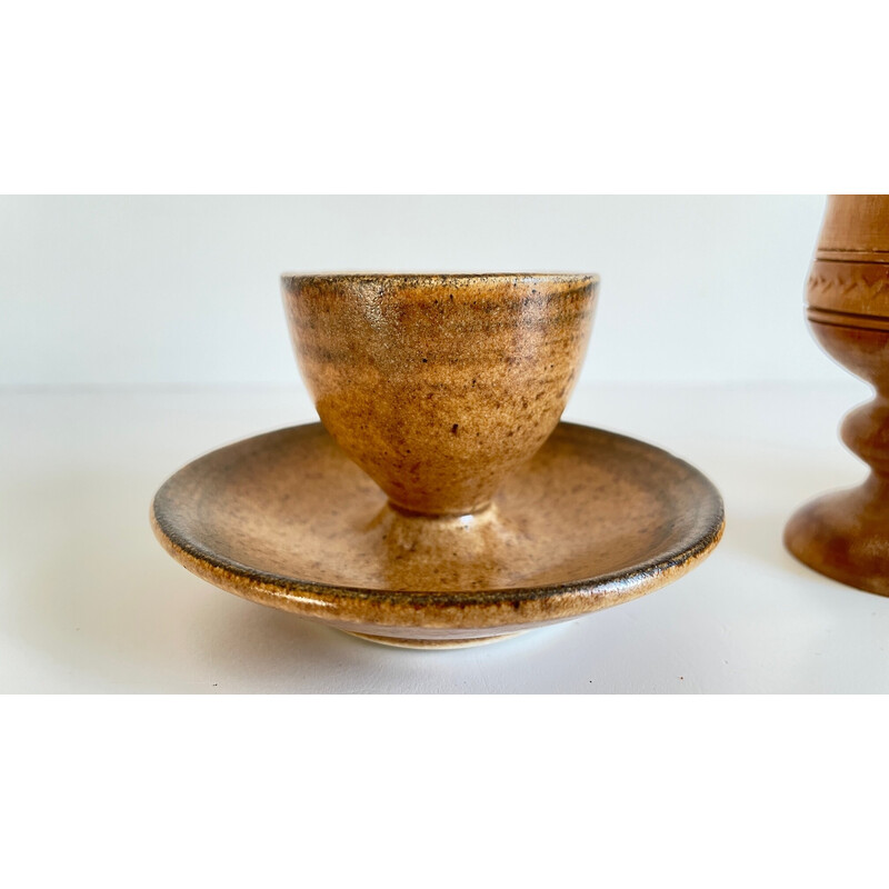 Set of 3 vintage ceramic and wood egg cups