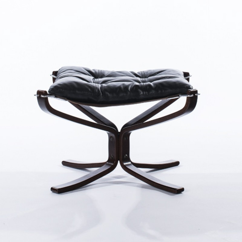 Falcon vintage stool in wood and leather by Sigurd Ressell for Vatne Mobler, 1970s
