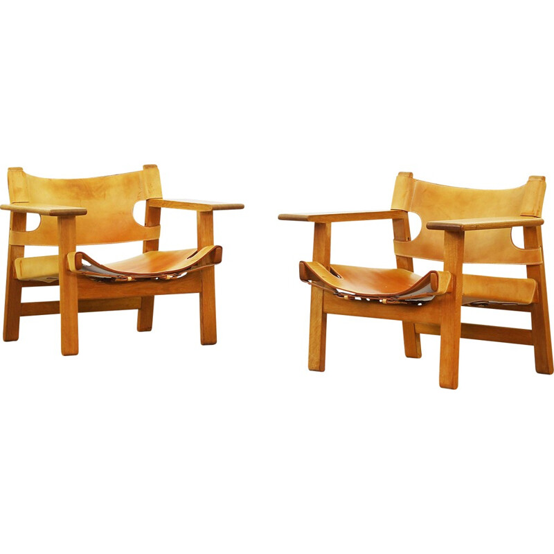 Pair of Danish Spanish Lounge Chairs by Børge Mogensen for Fredericia - 1950s