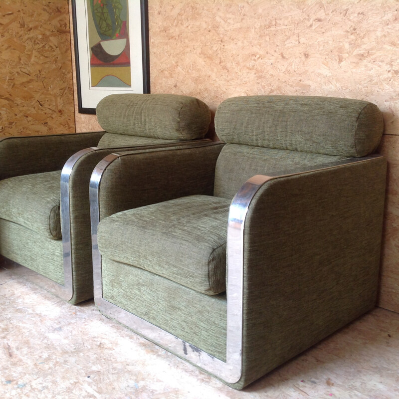 Set of 3 green Lounge Chairs - 1960s
