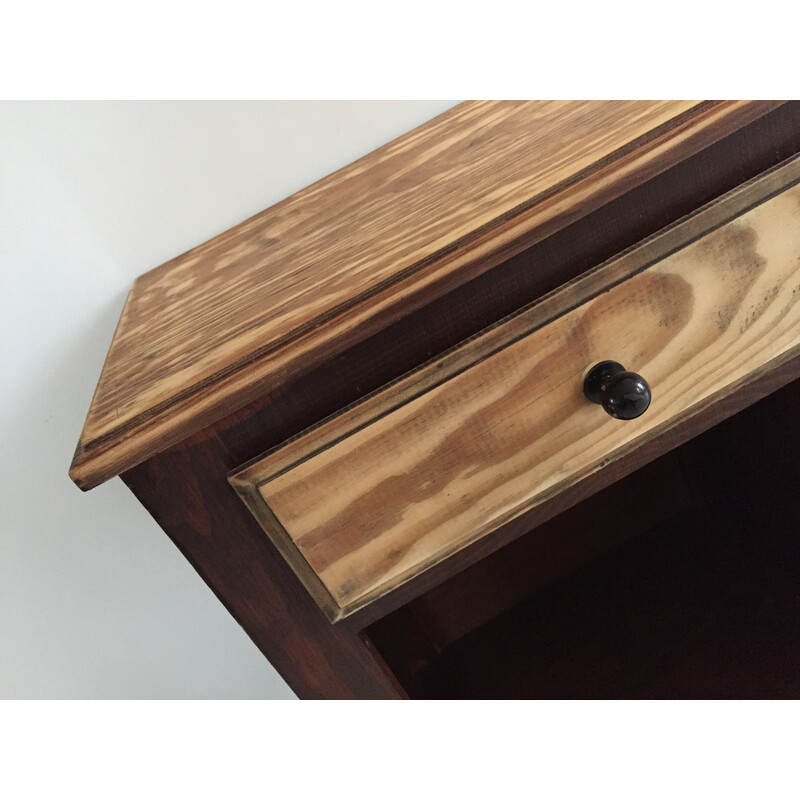 Mesa de cabeceira em madeira e aço Vintage