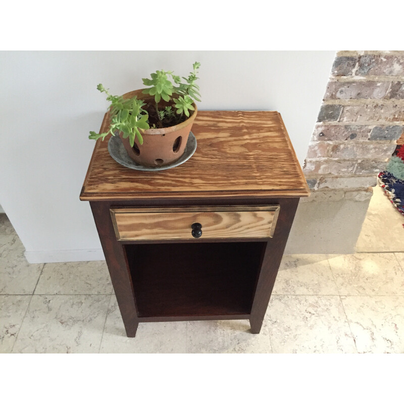 Table de chevet vintage en bois et acier