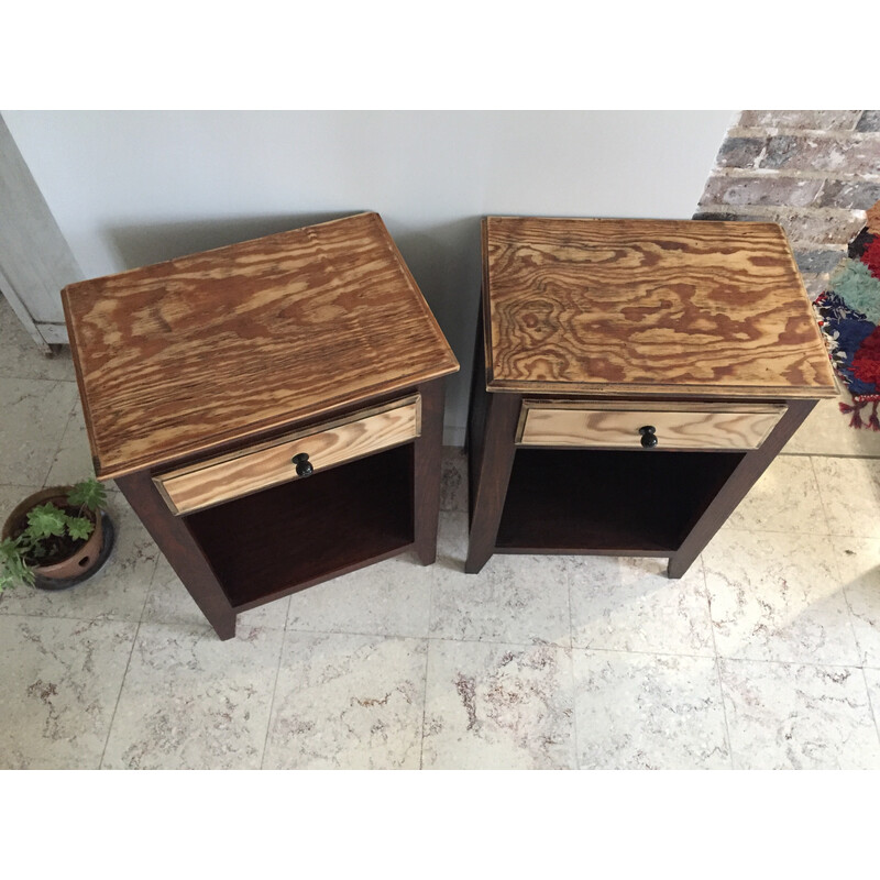 Table de chevet vintage en bois et acier