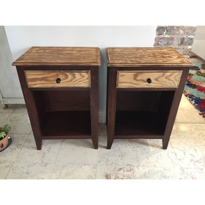 Vintage wood and steel night stand