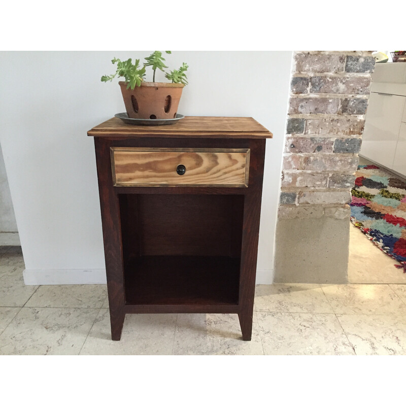 Vintage wood and steel night stand