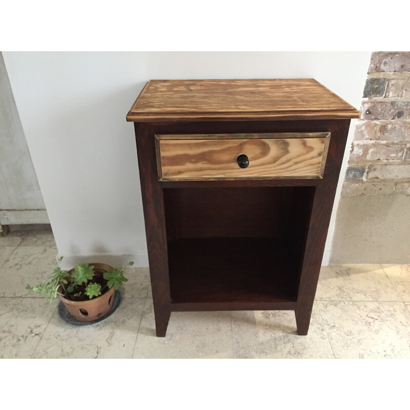 Mesa de cabeceira em madeira e aço Vintage