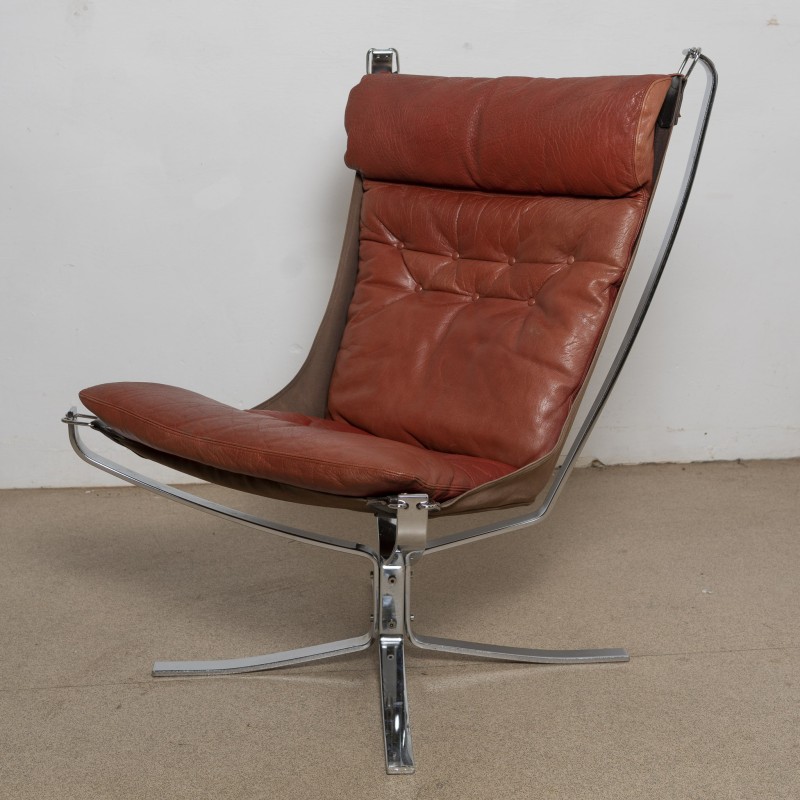 Falcon vintage armchair in metal and leather by Sigurd Ressell for Vatne Mobler, 1970s