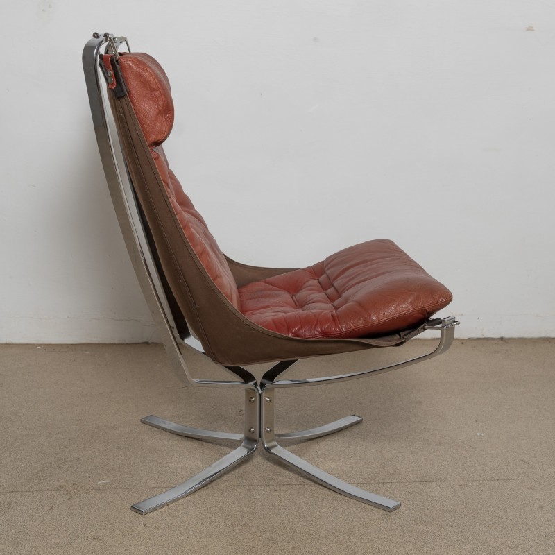 Falcon vintage armchair in metal and leather by Sigurd Ressell for Vatne Mobler, 1970s