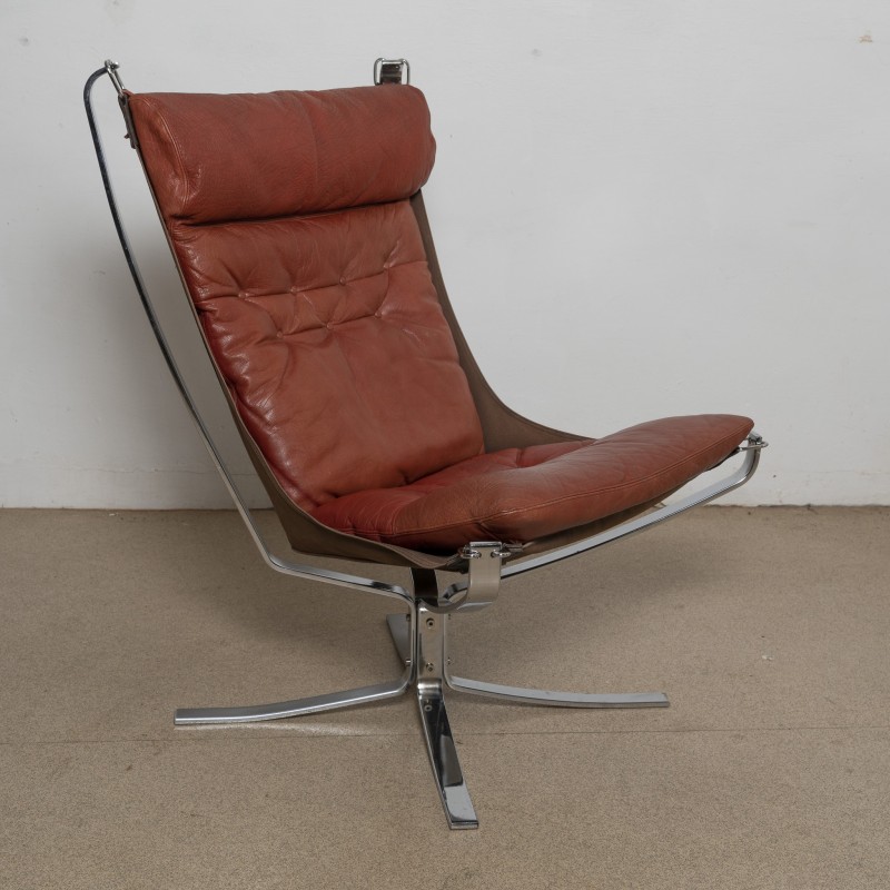 Falcon vintage armchair in metal and leather by Sigurd Ressell for Vatne Mobler, 1970s