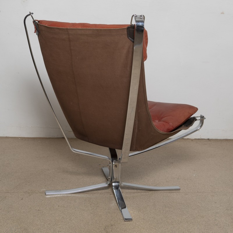Falcon vintage fauteuil in metaal en leer van Sigurd Ressell voor Vatne Mobler, 1970