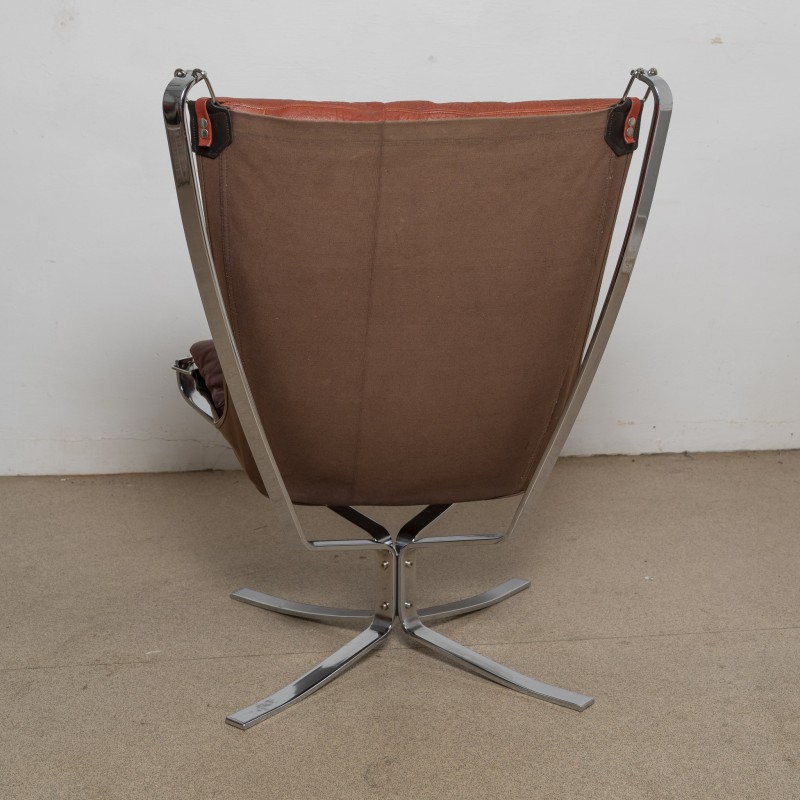 Falcon vintage armchair in metal and leather by Sigurd Ressell for Vatne Mobler, 1970s