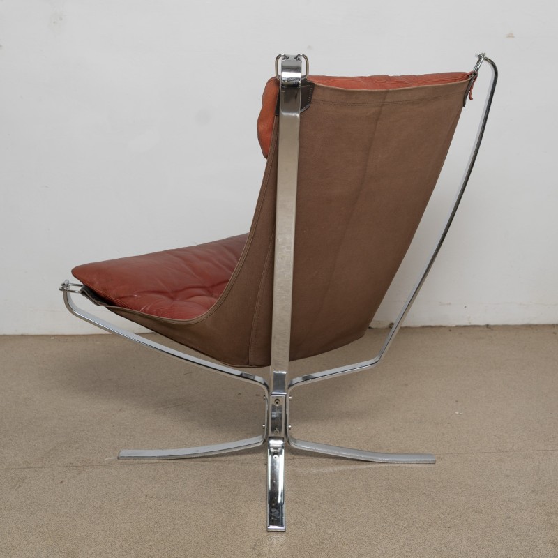 Falcon vintage fauteuil in metaal en leer van Sigurd Ressell voor Vatne Mobler, 1970