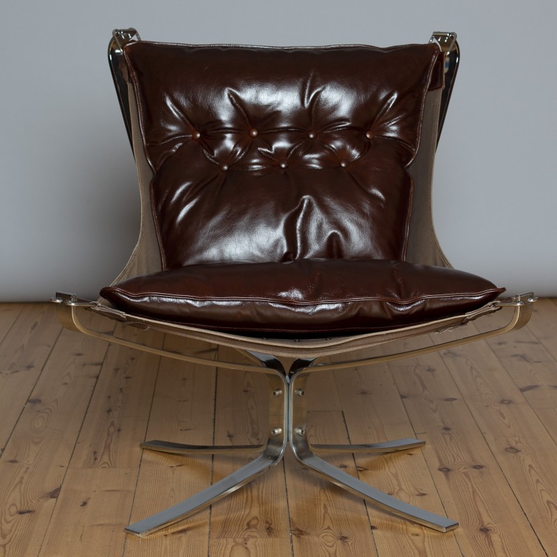 Vintage Falcon armchair in chrome and leather by Sigurd Ressell for Vatne Mobler, 1970s