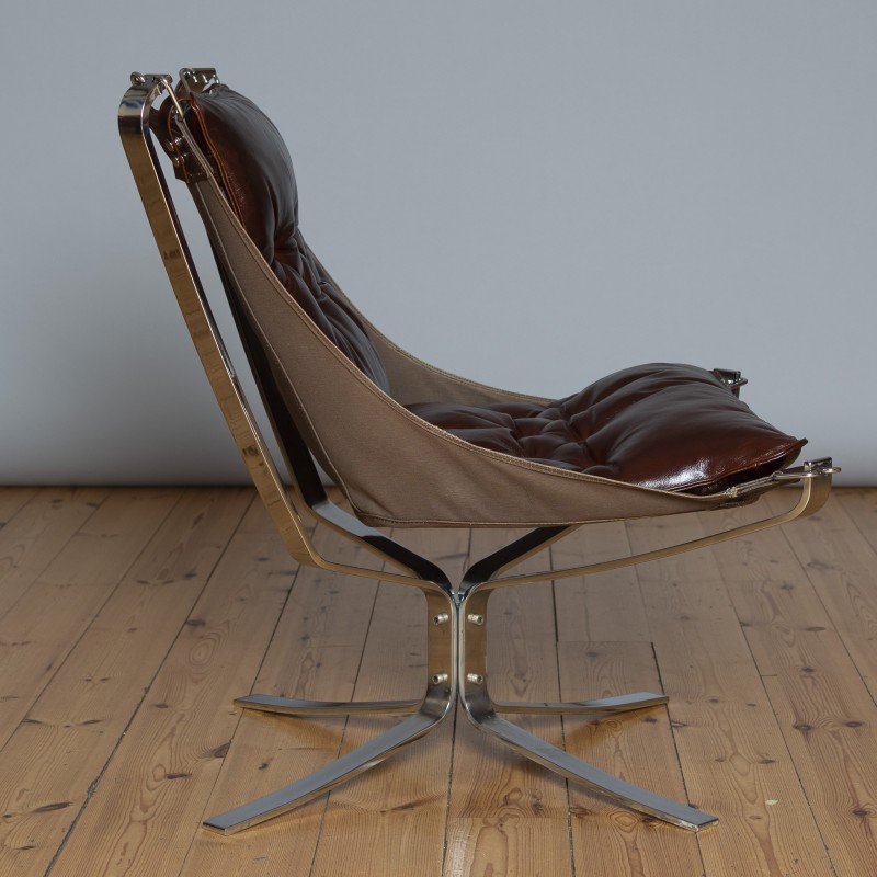 Fauteuil vintage Falcon en chrome et cuir par Sigurd Ressell pour Vatne Mobler, 1970