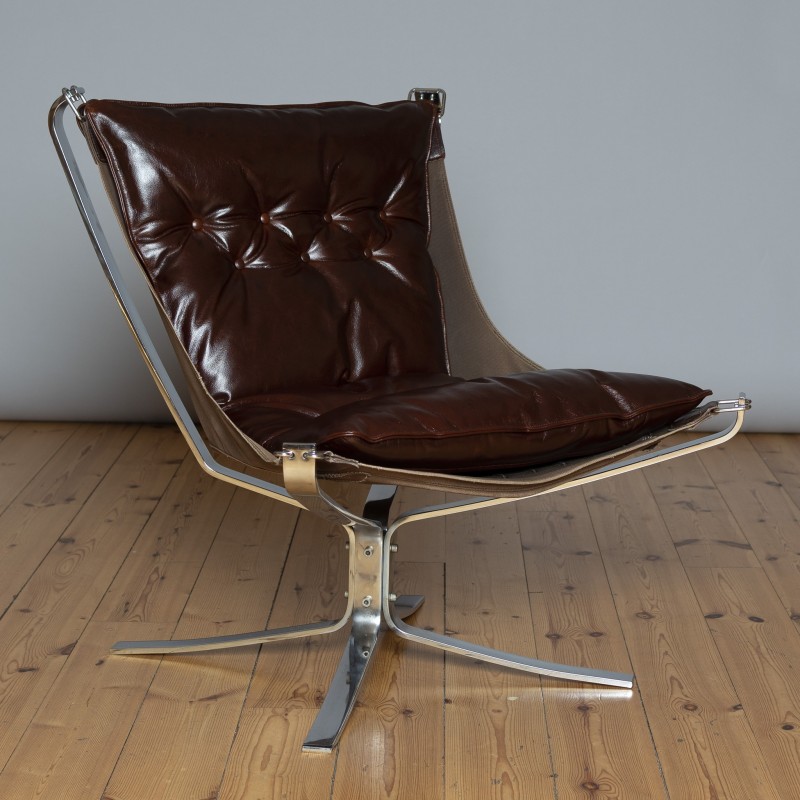 Vintage Falcon armchair in chrome and leather by Sigurd Ressell for Vatne Mobler, 1970s