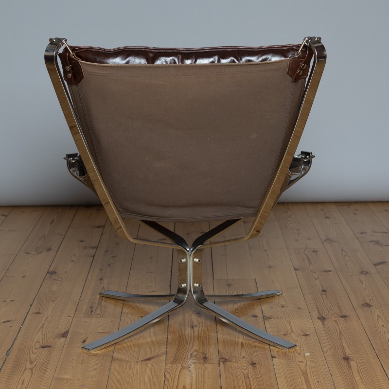 Vintage Falcon armchair in chrome and leather by Sigurd Ressell for Vatne Mobler, 1970s