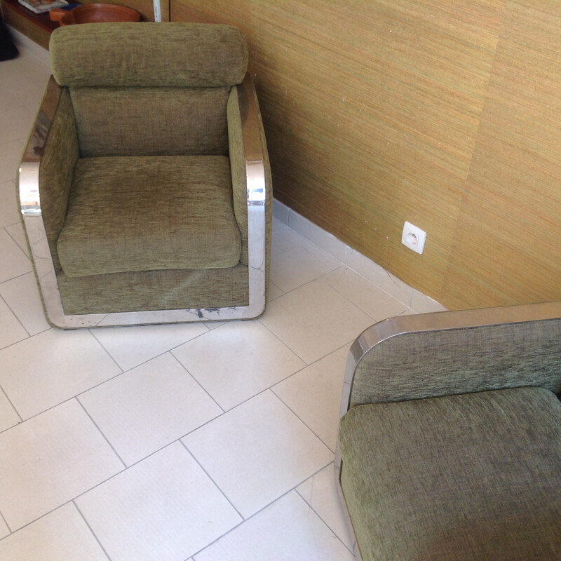 Suite de 3 fauteuils lounge verts - 1960