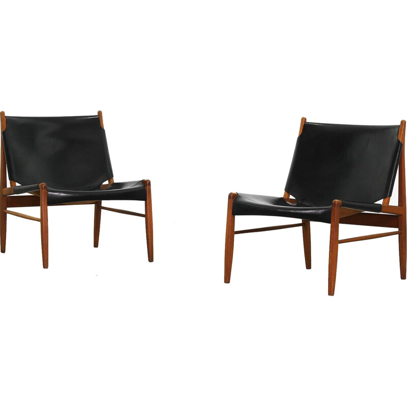 Pair of WK Möbel Oakwood "Hunting" lounge chairs, Franz Xaver Lutz - 1950s