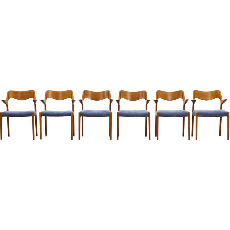 Set of six Danish teak dining chairs "55" by Niels Møller - 1960s 
