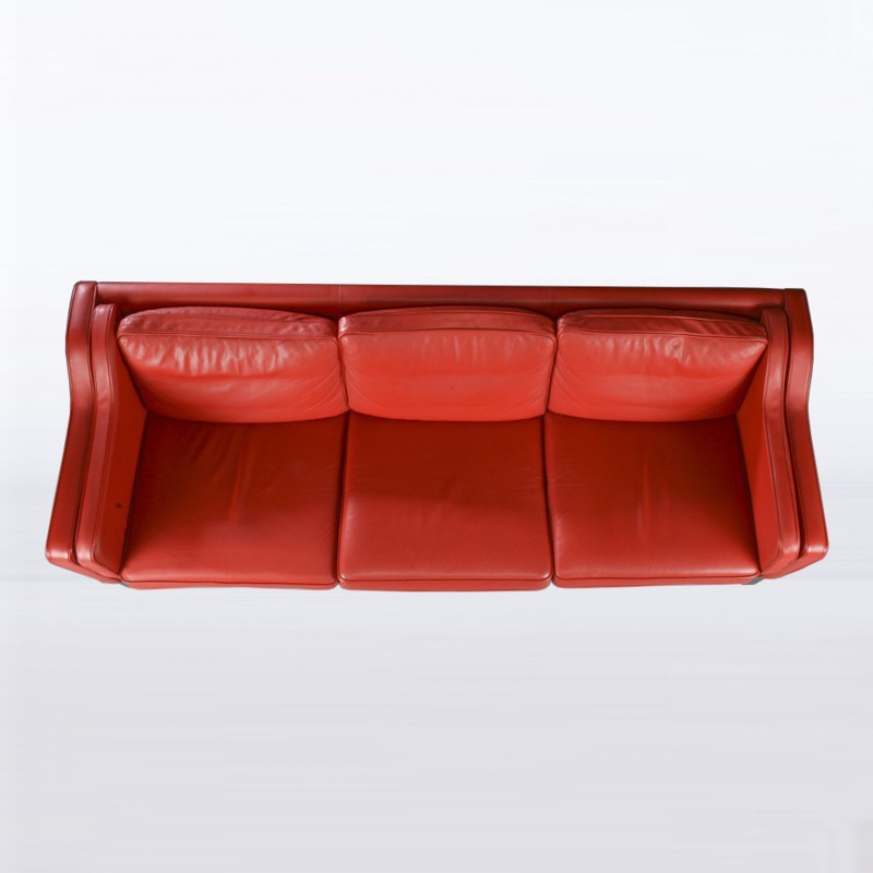 Vintage 3-Sitzer Sofa in rotem Leder von Hurup Mobelfabrik, Dänemark