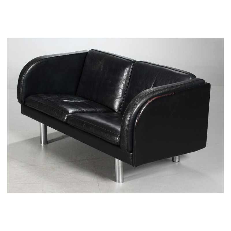 Schwarzes 2-Sitzer-Sofa aus Leder von Jorgen Gammelgaard für Erik Jorgensen, 1970er Jahre