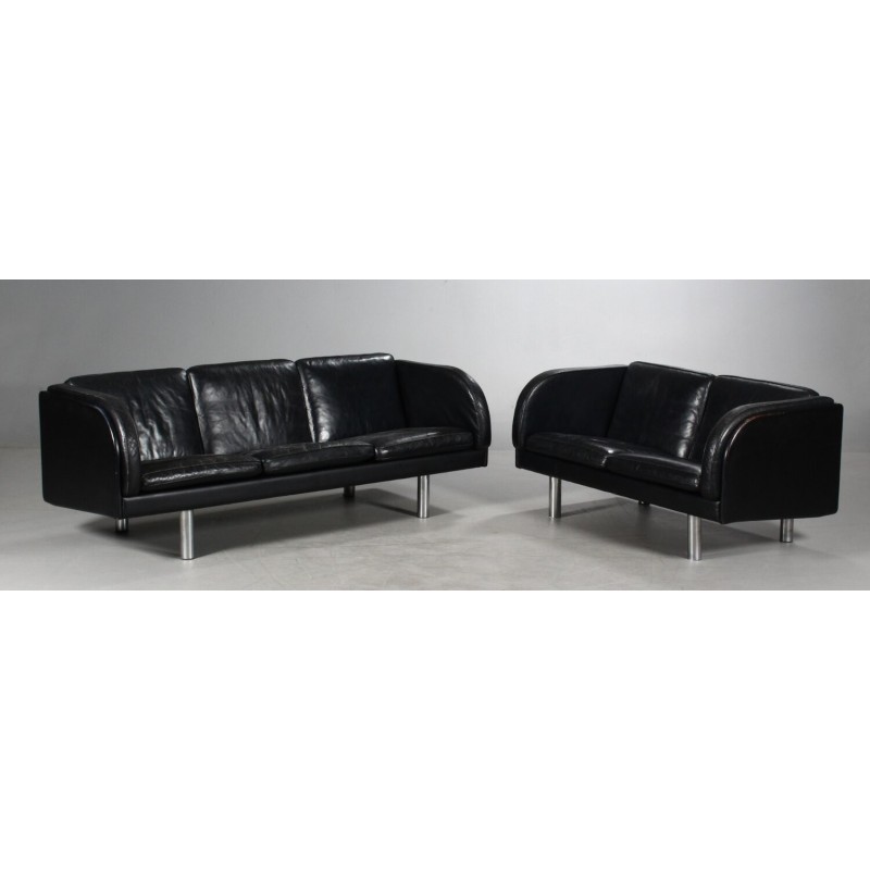 Schwarzes 2-Sitzer-Sofa aus Leder von Jorgen Gammelgaard für Erik Jorgensen, 1970er Jahre