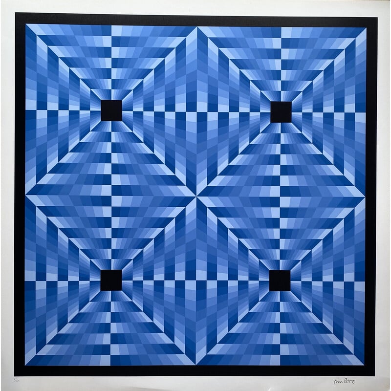 Fotolithografie vintage "eerbetoon aan Vasarely" par Jim Bird, 1970