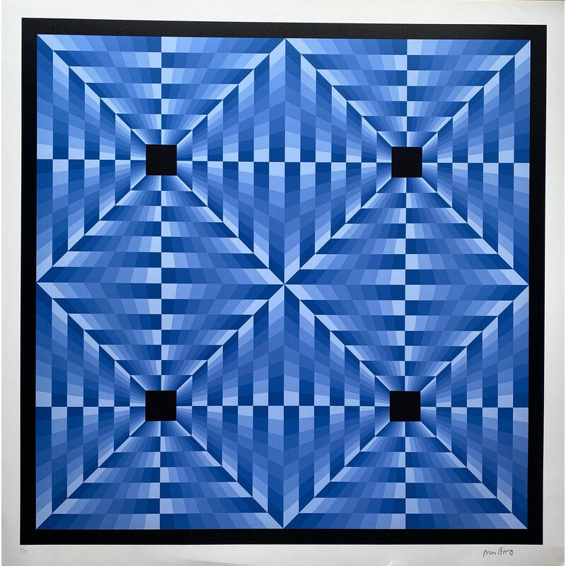 Vintage photolithograph "tribute to Vasarely" by Jim Bird, 1970