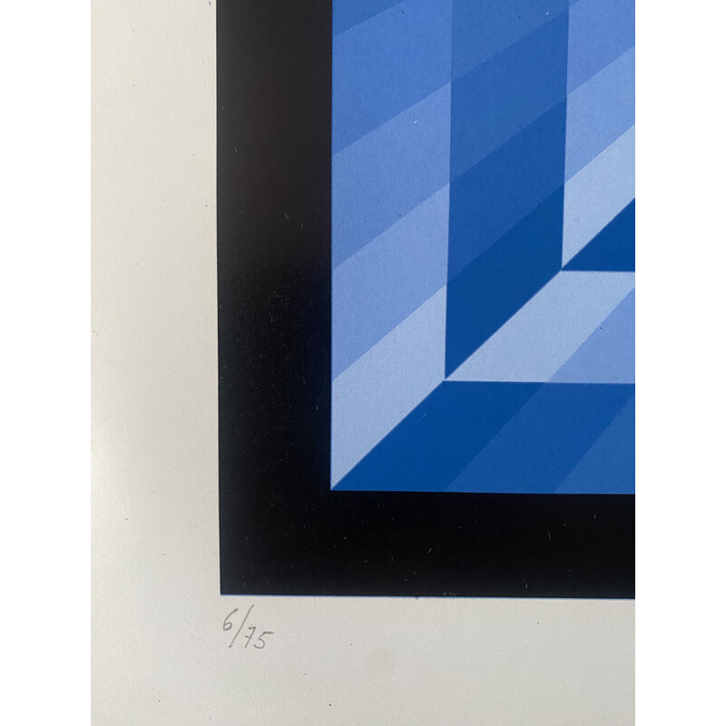 Vintage photolithograph "tribute to Vasarely" by Jim Bird, 1970