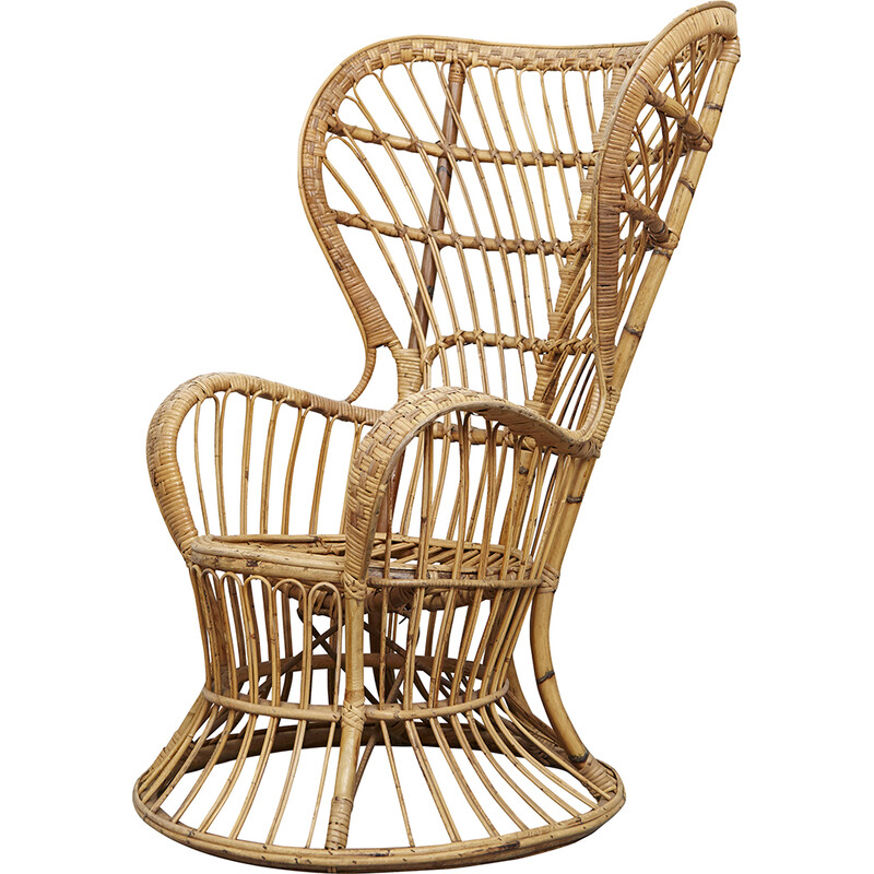 Vintage "Conte Biancamano" armchair in rattan by Gio Ponti and Lio Carminati for Vittoro Bonacina