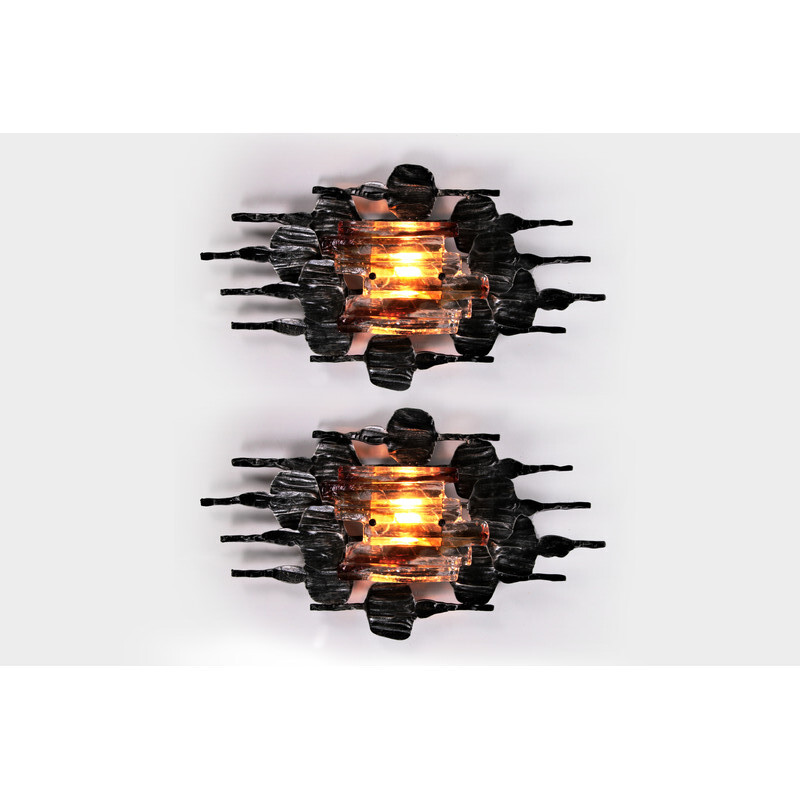 Pair of vintage Brutalist wall lamps by Tom Ahlstrom and Hans Ehrlich, Sweden 1960