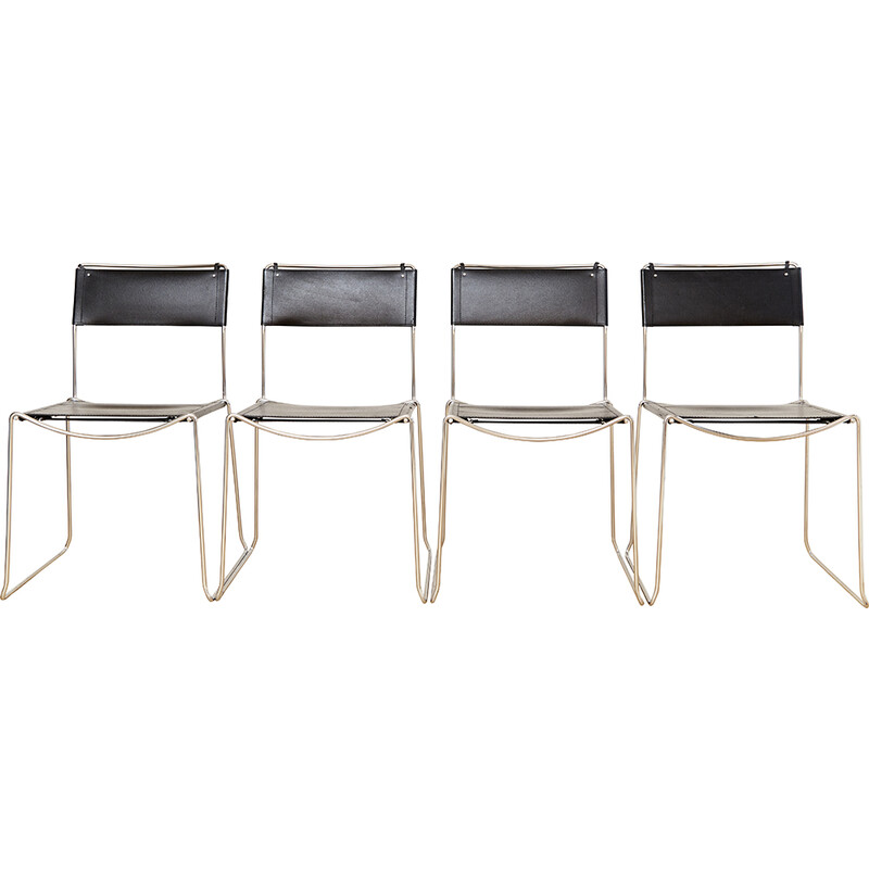 Set of 4 vintage leather dining chairs by Giandomenico Belotti for Alias, 1980s