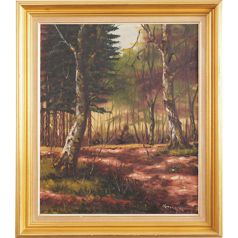 Vintage schilderij "De diepte in het bos", 1970