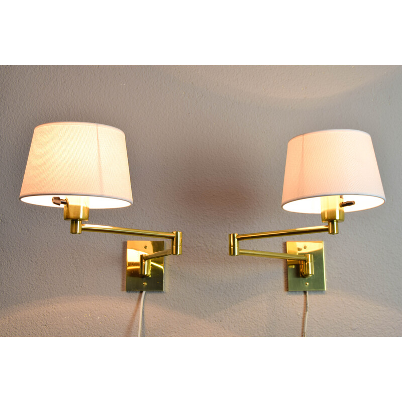 Pair of mid-century brass wall lamps by George W Hansen for Metalarte, 1960s