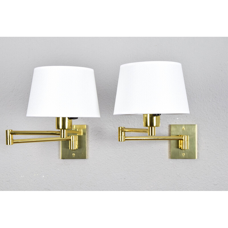 Pair of mid-century brass wall lamps by George W Hansen for Metalarte, 1960s