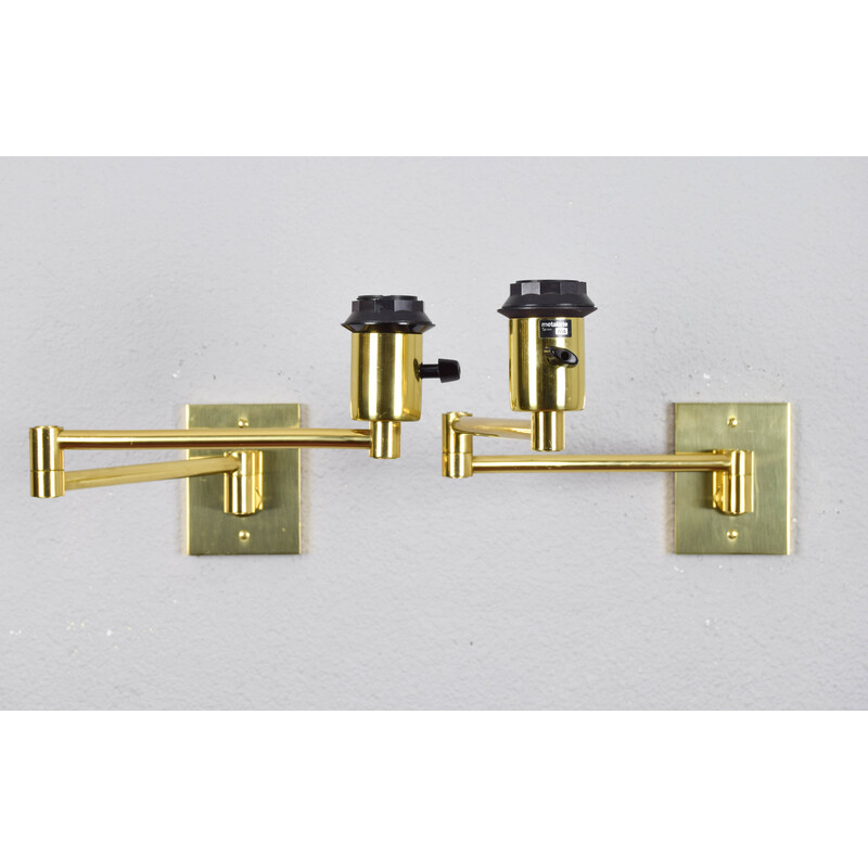 Pair of mid-century brass wall lamps by George W Hansen for Metalarte, 1960s