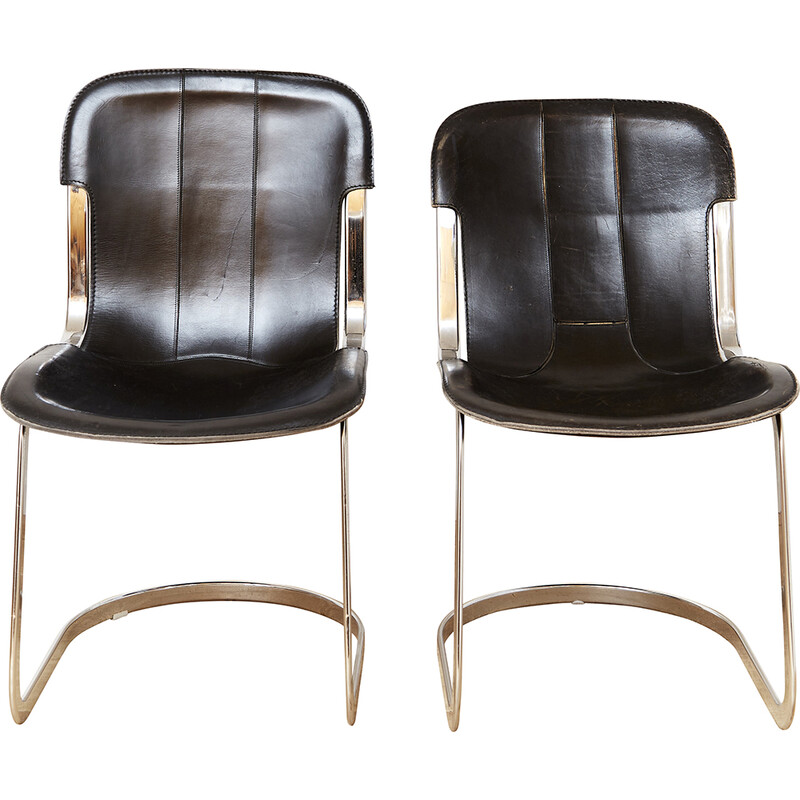 Paire de chaises vintage en acier et cuir de Cidue, 1960