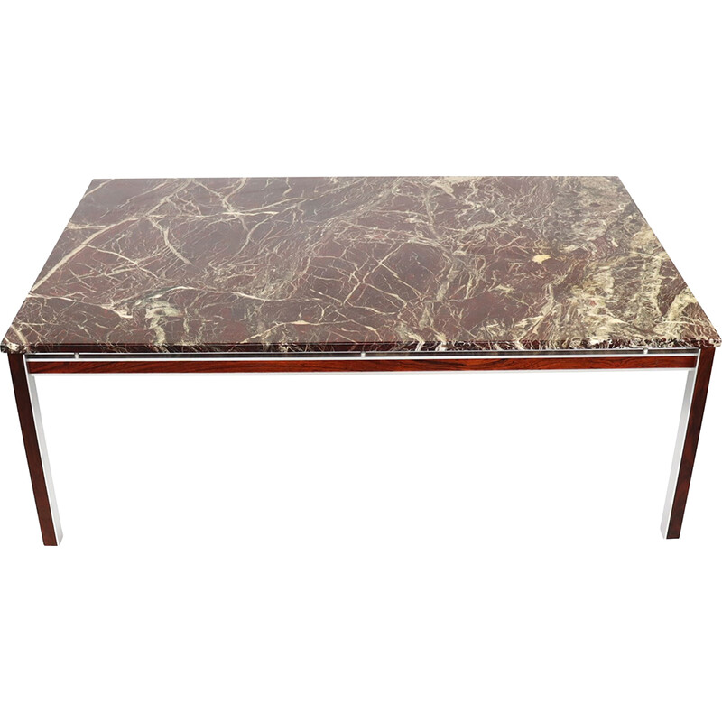 Vintage marble, aluminum and rosewood coffee table, 1960s