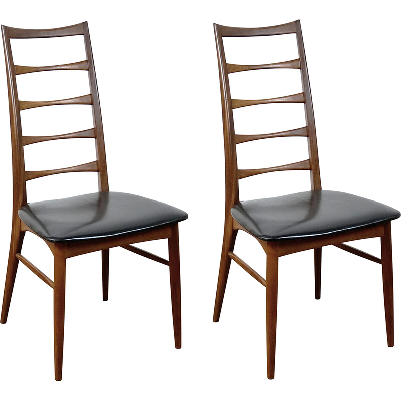 Pair of vintage teak ladderback Lis chairs by Niels Koefoed for Koefoeds Hornslet, 1960s