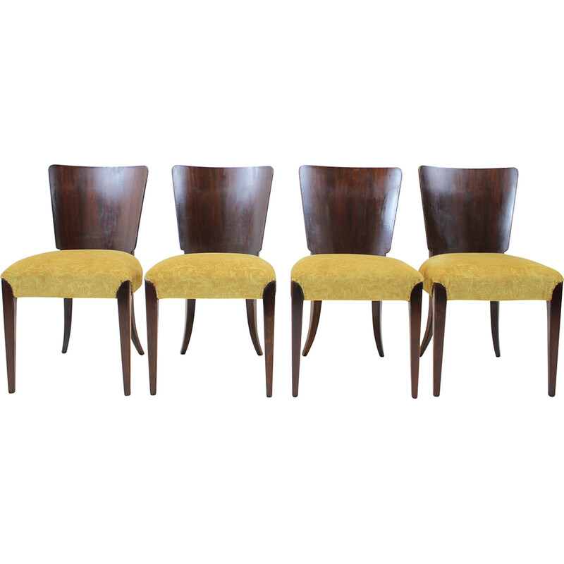 Set of 4 vintage Art Deco dining chairs H-214 by Jindrich Halabala for Up Závody, 1930s