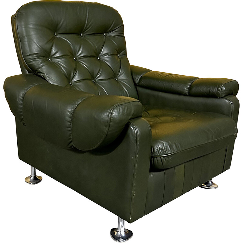 Fauteuil danois vintage en cuir vert, 1970