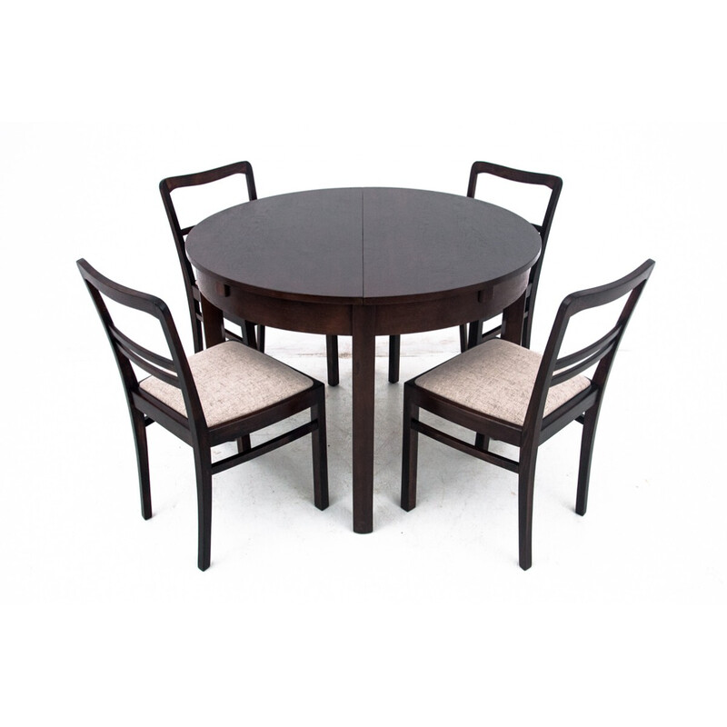 Vintage Art Deco oakwood dining set, Poland 1940s