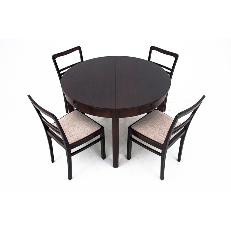 Vintage Art Deco oakwood dining set, Poland 1940s