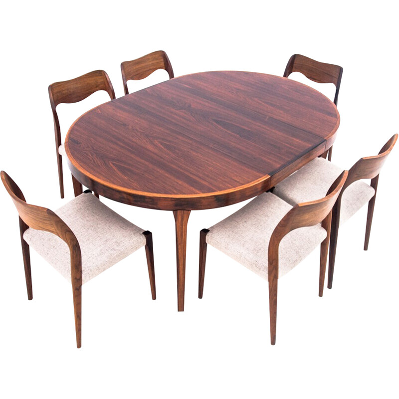 Vintage rosewood dining set model 71 by N. O. Møller, Denmark 1960s