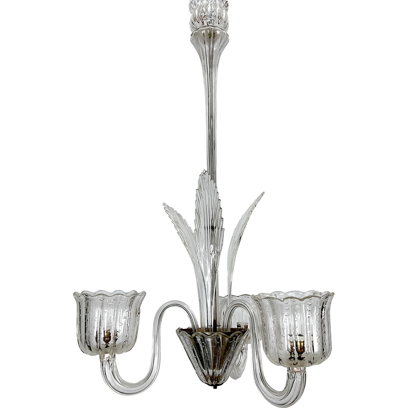 Art Deco vintage bullicante Murano glass chandelier by Ercole Barovier, Italy 1940s