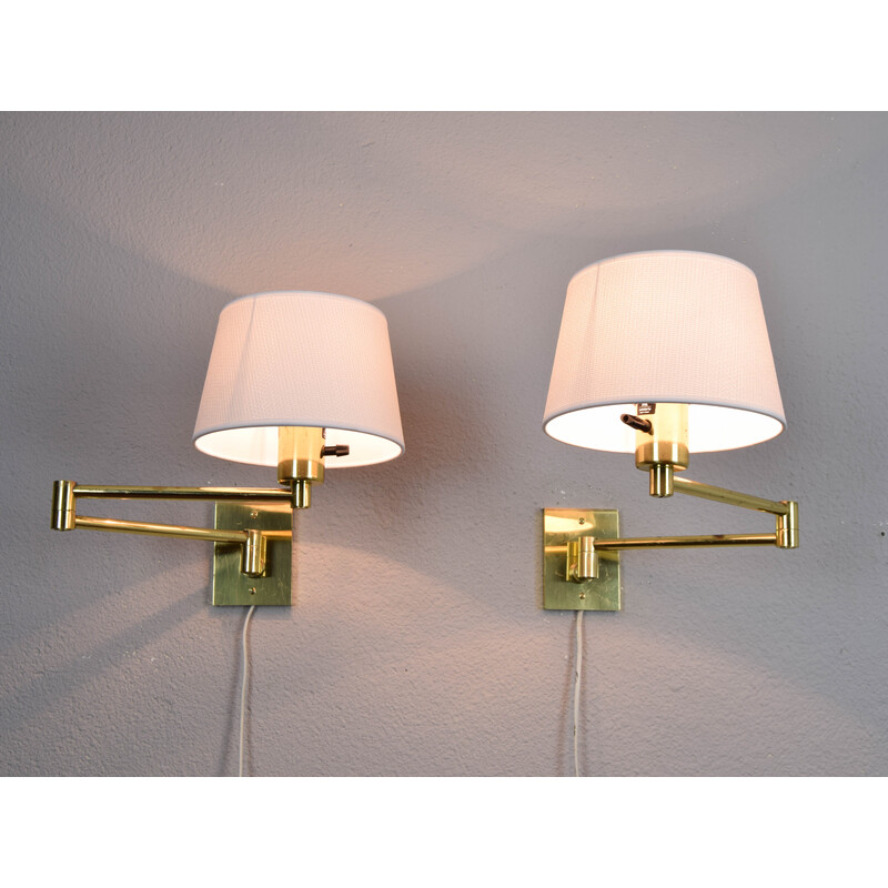 Pair of mid-century swing arm brass wall lamps by George W Hansen for Metalarte, 1960s