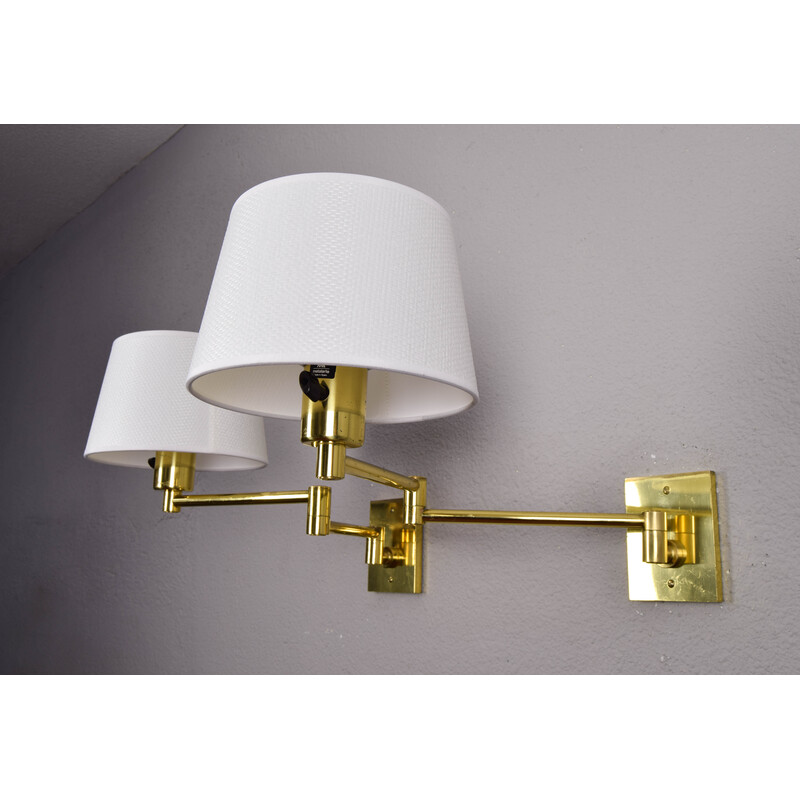 Pair of mid-century swing arm brass wall lamps by George W Hansen for Metalarte, 1960s