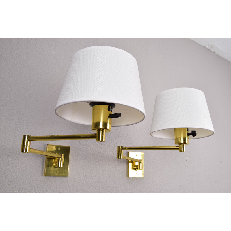 Pair of mid-century swing arm brass wall lamps by George W Hansen for Metalarte, 1960s