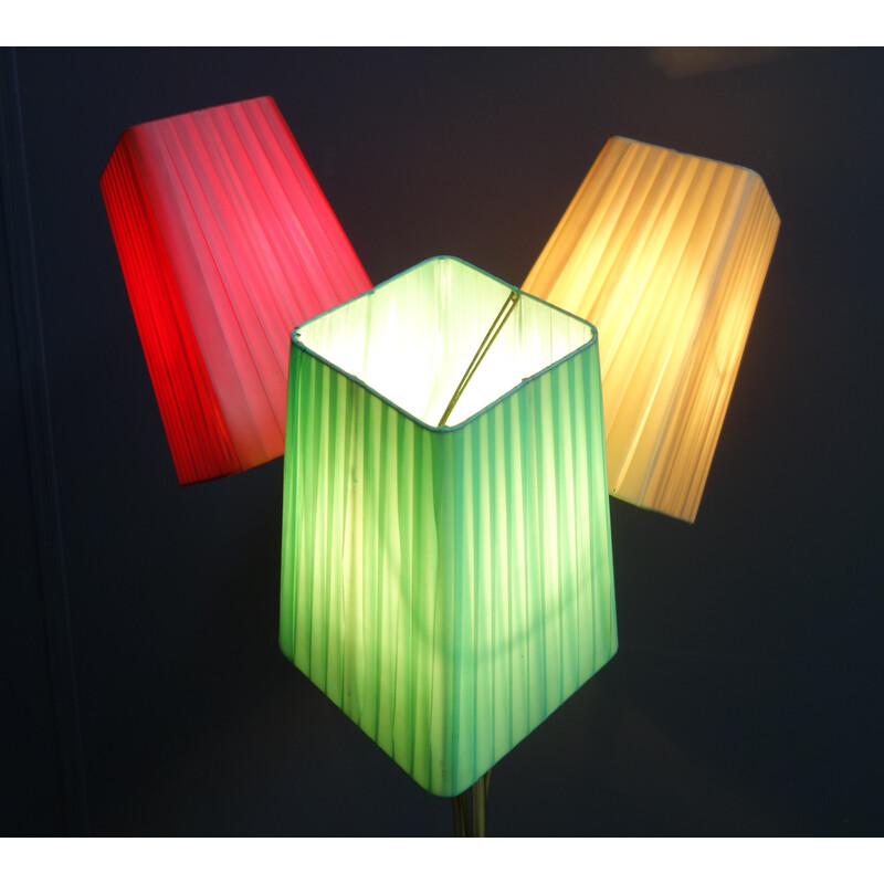 Lampadaire vintage avec trois abat-jour en fibre colorée, 1960