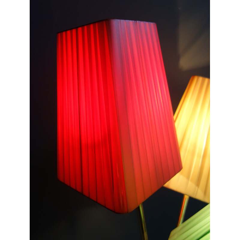 Lampadaire vintage avec trois abat-jour en fibre colorée, 1960